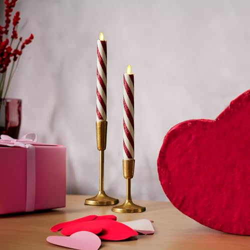 Image of Luminara - Flameless Battery Operated Taper Candle - Candy Cane Red- Pack of 2-1x9.75 - LED Flickering Flame - Realistic Safe for Home Kids and Pets