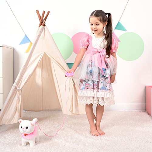 Volunna Remote Control Electronic Plush Cat Toy Pet for Girls Kids Interactive Toys, Walks, Barks, Pretend Dress Up Realistic Stuffed Animal for Age 3 4 5+ Years Old Best Gift (Cat-White)