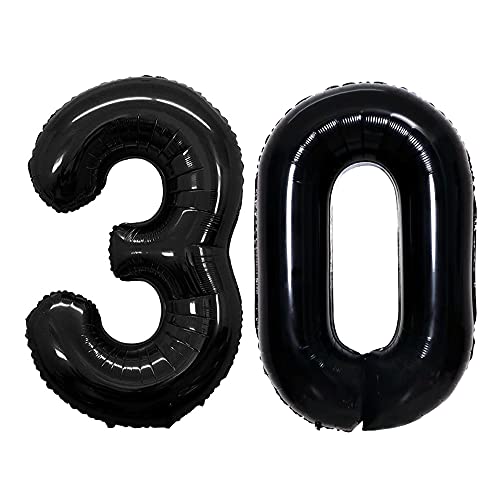 GOER Number 30 Balloons for 30th Birthday Party Decorations,42 Inch Jumbo Foil Helium Balloons for 30th Anniversary (Black)