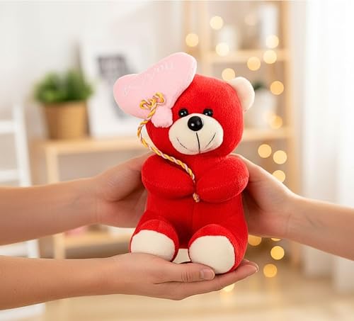 Image of Tickles Heart Balloon Teddy Soft Stuffed Plush Toy for Kids Baby Girls & Boys Birthday Gifts Valentine's Day Home Decoration (Color: Red Size: 18 cm)