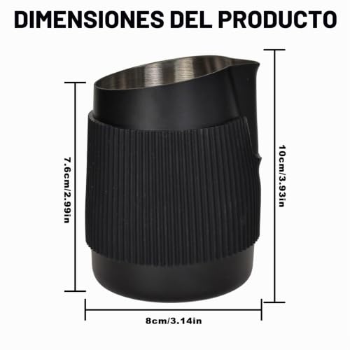 Miniatura 2 de Jarra De Leche De Acero Inoxidable 420ml Compacta Sin Mango Barista Para Capuchino Y Latte Art Boquilla Afilada