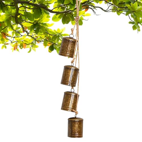 Campana de metal - Campanas en cuerda de yute, colgantes campanas artesanías adornos | Decoraciones rústicas de carillón de viento para propietarios de hogares, planificadores de fiestas, amantes de