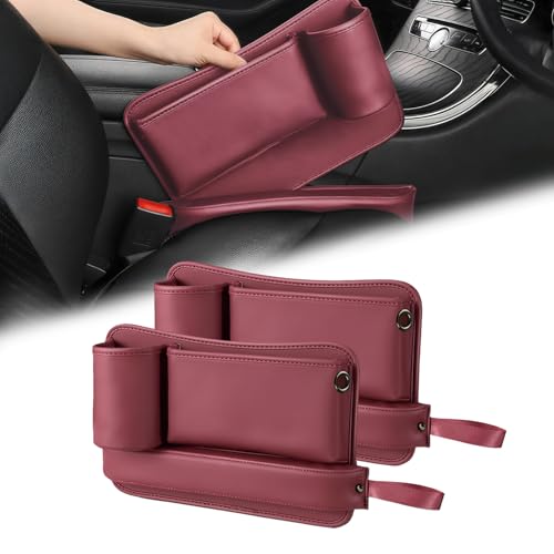 Car Seat Gap Filler Organizer 2 Pack, Car Seat Organizer with Cup Holders, 3-in-1 Removable Auto Organizer for Women, Universal Fit SUV Truck Fill The Gap Between Seats & Console (Red)