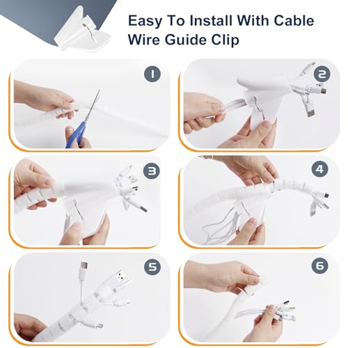Miniatura 6 de Romon 2 Piezas Cubre Cables Espiral, 22mm 1.5 M Funda Cables, Con 1 Clip Guía, Tubo Flexible En Espiral Para Tv Pc