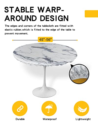 Fitted Tablecloth For Round Table,Light Color Marble Abstract Striped Cracks Table Cover With Elastic Edge Waterproof Table Cloth,Modern Stone Art Circle Table Covers For Kitchen Indoor 45-54In #TOP1