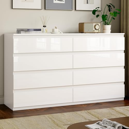 White Wooden Dresser with 8 Drawers for Bedroom