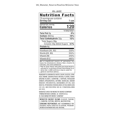Monster Energy Reserve Peaches N Creme, Energy Drink, 16 Ounce | Pack of 15