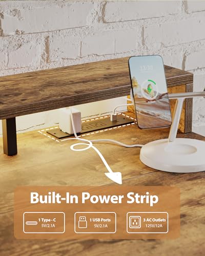 Image of Agilestic 55 x 24 Inch Electric Standing Desk with Shelf, Height Adjustable Desk with Power Outlets & LED, Sit Stand Up Table with Monitor Stand, Computer Workstation, Rustic Brown