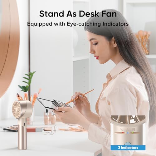 Image of AMACOOL Portable Handheld Turbo Fan, 4 Speeds Wind with Cool Metal Body, 17Hrs Runtime Rechargeable Battery Personal Fan, Mini Pocket Fans for Girl Woman Man Travel Makeup Camping Outdoor-Beige