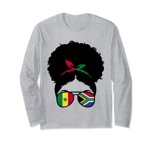 Senegal and South Africa Mix Afro Bun South Africa Senegal Long Sleeve T-Shirt