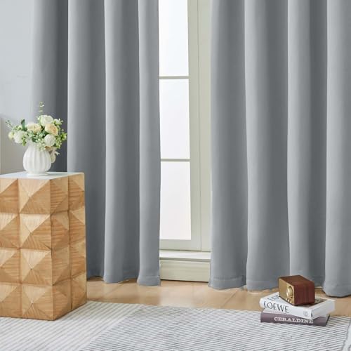 Image of Aiyufeng Silver Grey Short 36 Inches Blackout Curtain 2 Panels Set, Half Window Rod Pocket Privacy Curtain Tiers for Kitchen, Curtains Blackout for Bathroom Shades, W40 x L36 Inch, Silver Grey