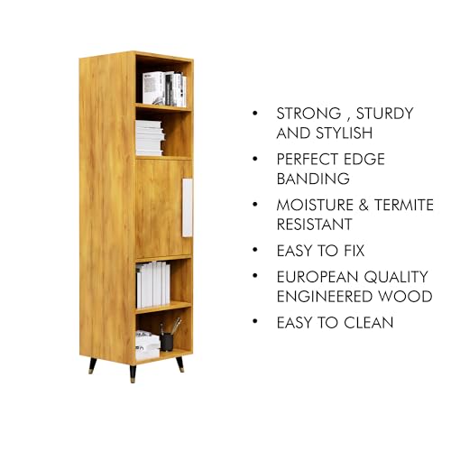 Image of Bniture Bookshelf for Home | Engineered Wood Book Shelf with 1 Door & 4 Shelf | Open Book Shelf Stand for Library | Multipurpose Display Organizer for Living Room, Study & Office | Giant Wood