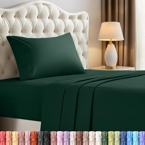 DXPSXJL Twin Sheet Set – 3 Piece Bed Sheets for Twin Size Bed, Soft and Breathable Microfiber, Includes 1 Fitted Sheet, 1 Flat Sheet and 1 Pillowcase (Emerald Green)