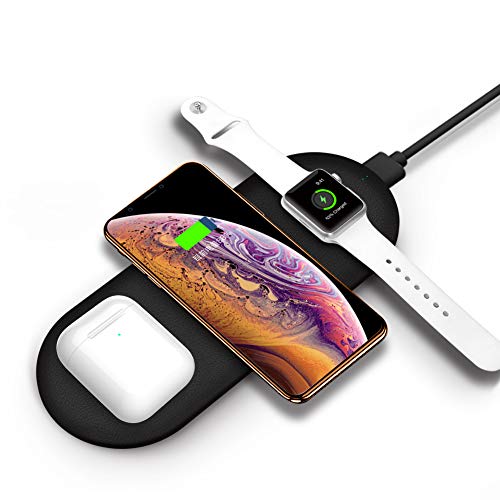 FACEVER Fast Qi Wireless Charger Mat, 3 in 1 Wireless Charging Pad Compatible for Apple Watch Series 5 4 3 2 1, Airpods with Charging Case, iPhone 11 Pro Xs Max XR X 8 Plus Samsung S10 S9, Black