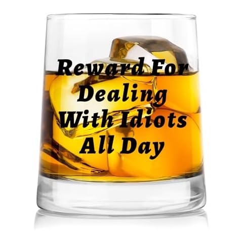Mokoart Reward For Dealing With Idiots All Day Whiskey Glass, Funny Gifts for Men Coworker Friend Husband Boss Him, Novelty Whiskey Glass for Christmas Fathers Day Bosses Day Birthday, 9 oz Cover