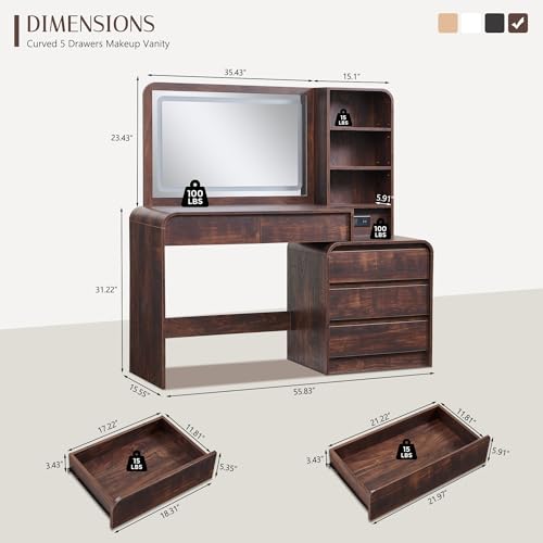 image for Aitjunz Vanity Desk with Mirror and Lights, 50” Modren Makeup Vanity