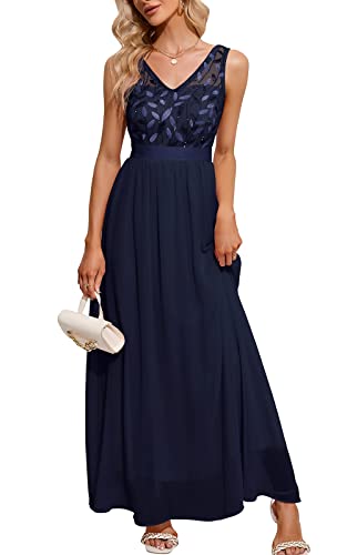 MODECRUSH Damen-Kleid mit doppeltem V-Ausschnitt, ärmellos Pailletten-Meerjungfrau-Kleid Lange Abendkleider formelle Cocktailkleider mit Gürtel Cover