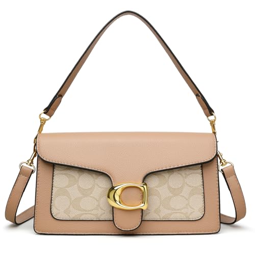 Image of Diva Dale Signature Canvas Shoulder Bag, Brown Leather with Monogram Pattern, Gold Hardware, Adjustable Strap