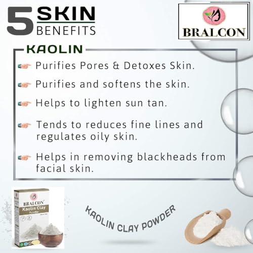 Image of BRALCON Kaolin Clay Powder - 100g | Chinni Mitti Powder for Face Pack, Skin Care | 100% Natural & Original for Healthy Hair & Skin | Removes Blackheads, Purifies Pores, Detoxes Skin