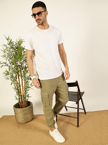 Image of Thomas Scott Men's | Solid | Light Weight | Breathable Fabric | Mid Rise | Regular Fit | Cotton Blend | Button Waist | Chino Trouser | Pants