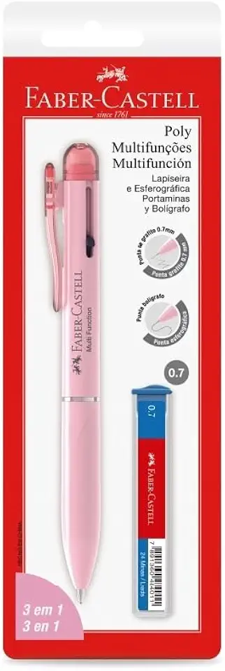 Lapiseira 0.7 e Caneta Esferográfica, 3 em 1, Faber-Castell, Rosa - SM/07L31RS