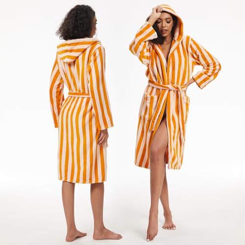 Retro Terry Striped Robes For Women Cotton Kimono Towel Terry Cloth Bathrobe Knee High Length3