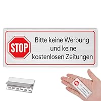 1 Stück Keine Werbung Aufkleber Schild Briefkastenschild Selbstklebend - Stop Bitte keine Werbung und kostenlose Zeitungen [65x25mm, 100% Alu, 3M Tape] - Bitte keine Werbung Aufkleber Schild