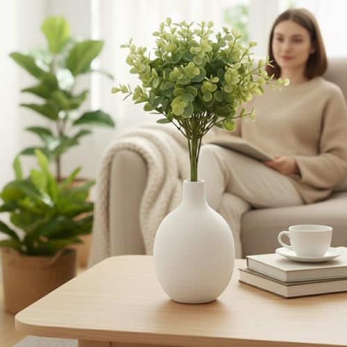 Image of Artificial Eucalyptus Leaves Bunch - 12pcs Greenery Stems, 33cm Height Faux Bouquet for Home, Office, Wedding & Party Decoration