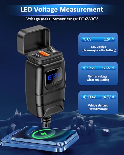 Cargador USB moto para viajes largos con doble puerto rápido Tipo C PD y toma SAE 5