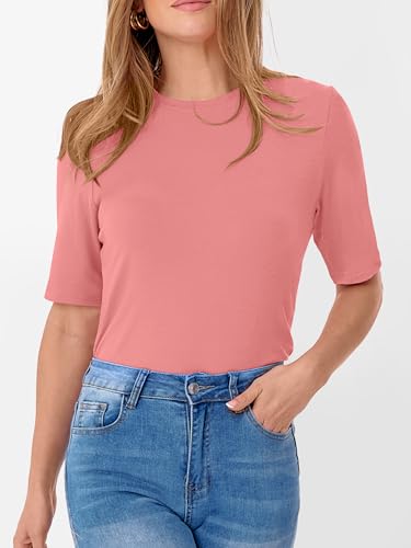 Image of ANRABESS Womens Half Sleeve Tops Crewneck Shirts Basic Fit Work Tee