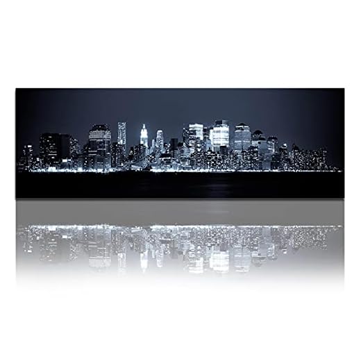 Lanscape Painting Black and White New York City Manhattan Night Posters and prints on canvas Väggkonst för vardagsrummet 50x200cm(20x79in) Ramlös