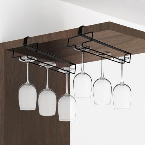 QWORK® 2 Stück weingläser halter, Weinglashalter, kein Bohren, Metall, für Bar Küche, schwarz