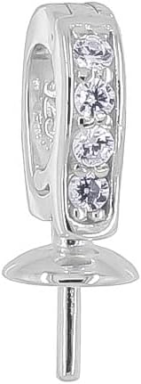 egemmall Sterling Silver CZ Hinge Clasp Pendant Bail enhancer with Pearl Cup Pin, Gold Plated