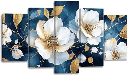 CGXLB Floral Wall Art Roses & Magnolias Painting 5 Panel Luxury B...