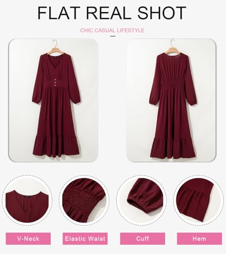 Dokotoo Womens Dresses Fashion 2025 Long Sleeve V Neck Maxi Dresses Elegant Casual Flowy Tiered Boho Beach Vacation Outifits3