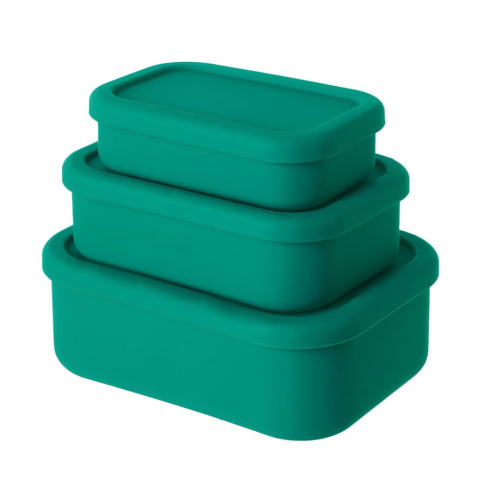 Dongker Green Silicone Food Storage Containers,3 Pcs 1300/700/300Ml Silicone Bento Box With Sealing Slot Design Lid For Soups Sauces Stews Travel Office