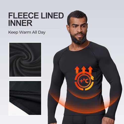 JOYWEST 4 Pack Men Fleece Lined Thermal Shirt Long Sleeve Compression Base Layer Thermal Tops Fleece Lined T-Shirt for Sport2