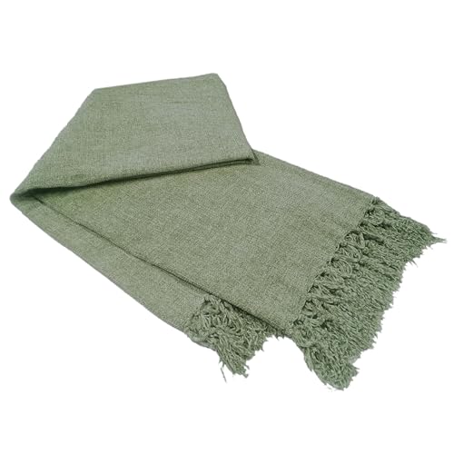 Olivia Rocco Chenille Throw Blanket with Tassels for Couch Sofa Chair Bed Home Decoration Soft Warm Cosy Knit Blanket Gift, Sage Green 130 x 170 cm