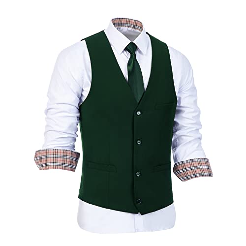 Image of Furuyal Men's Suits 3 Piece Slim Fit Suit Set,Two Button Wedding Business Tuxedo Solid Blazer Jacket Vest Pants with Tie