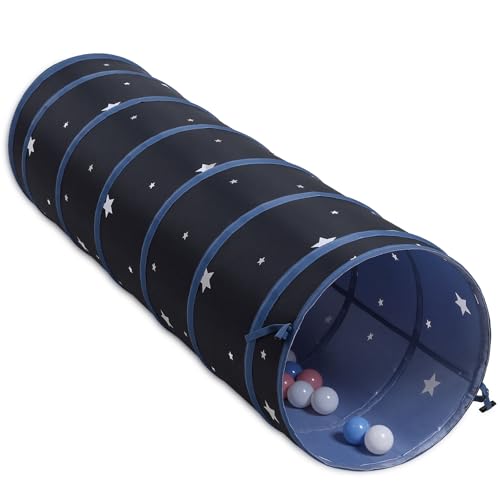 Image of Kids Play Tunnel for Toddlers, Peach-Skin Soft Crawl Through Tunnel with Star Pattern, 69 inch Foldable Pop-Up Baby Tunnel for Indoor Outdoor Play