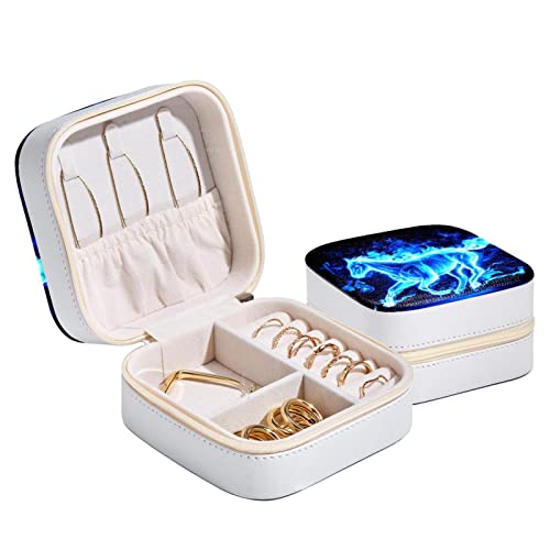 Diusye Blue Fire Horse Small Jewelry Box for Ring Earring Necklace Bracelet Bangle, Mini Travel Jewelry Case Storage Organiser for Women Girls Gifts
