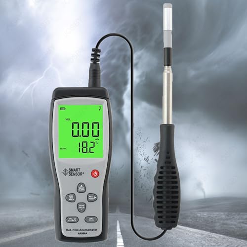 0.1m/s Resolution Air Volume Tester, LCD Display Thermal Anemometer, 0~30m/s Air Flow Velocity Meter, with 3m Probe, Lithium Battery Charging, 500pcs Data Storage, °C/°F Unit Conversion, for Outdoor