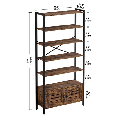 Ironck Bookshelf And Bookcase With Adjustable 5 Shelves, 70" H X 31.5" W Wide Bookshelves With Door And Wheels, Vintage Brown #TOP5