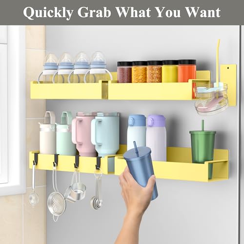 Image of HuggieGems Magnetic Water Bottle Holder for Refrigerator, Cup Holder Organizer for Stanley and Tumbler for Kitchen, 4 Pack, Yellow