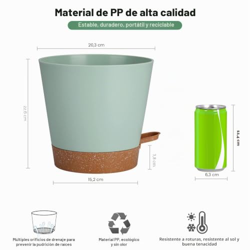 Miniatura 5 de 8 Inch Maceta Con Plato, 2 Packs Macetas Plástico Maceteros Decorativos Interior Con Agujeros De Drenaje,Riego Automático Macetas Para Plantas Flores,Decoración Del Hogar Balcón Jardín