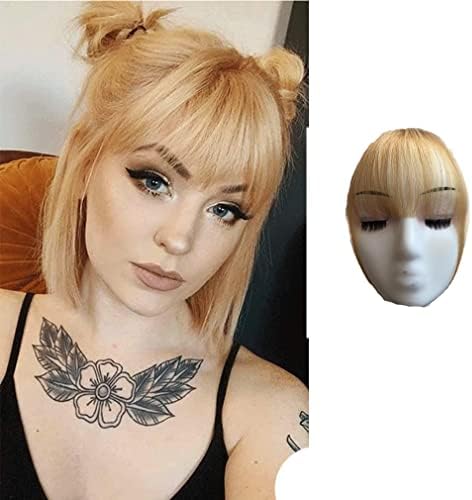 Clip in Bangs Human Hair French Bangs Thick Bangs Extensions Neat with Temples Clip on Air Bangs Hairpieces (Air Bangs, Blonde)
