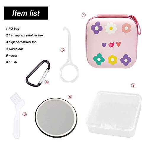Amhdv Orthodontic Retainer Case Portable Mouth Guard Box With Aligner Removal Tool,Mirror And Bag (02-Flower) #TOP1