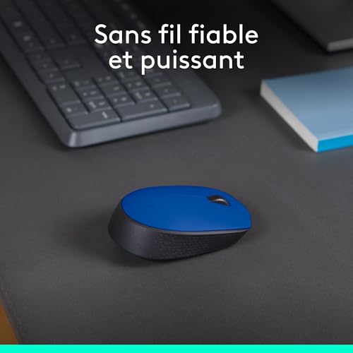 Logitech M171 Souris Sans Fil pour PC, Mac, Ordinateur portable, 2,4 GHz avec Mini-récepteur USB, Suivi Optique, Autonomie de Piles de 12 mois, Ambidextre - Bleue