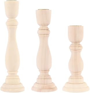 3Pcs Unfinished Wood Candlestick Holders, Retro Classic Craft Wood Candlesticks Holders, Table Centerpiece Wedding Decorations