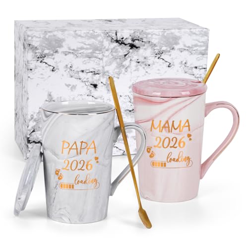 Joymaking Presente de gravidez para futuras mamães e papais Carregamento 2026 Presentes para mamãe, papai, gravidez Anúncio de presente para mamãe, 400ml Rosa Cinza